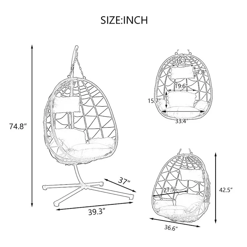 Egg Chair with Stand,Swing Chair,Patio Wicker Hanging Basket Chair
