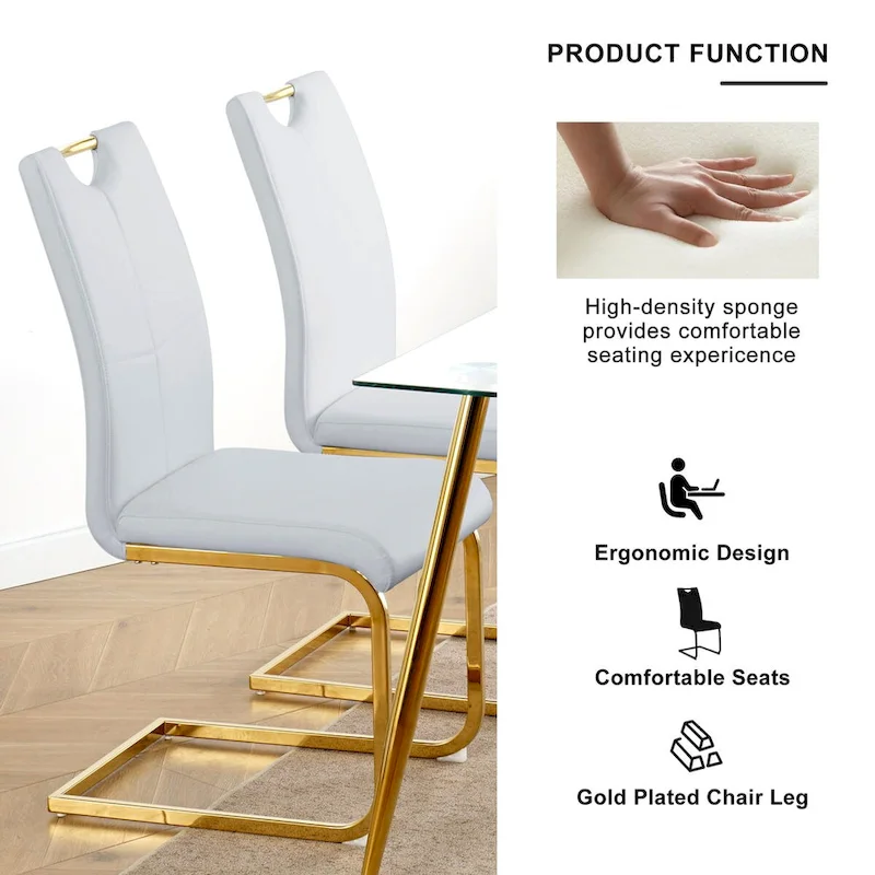 Modern Faux Leather Padded Seat Dining Chairs with gold Metal Legs,Set of 2