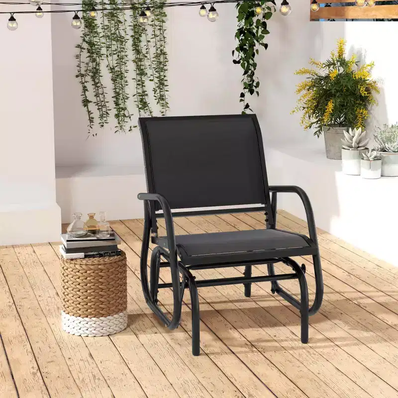 Costway Outdoor Single Swing Glider Rocking Chair Armrest Garden Porch Backyard Gray/Brown/Black