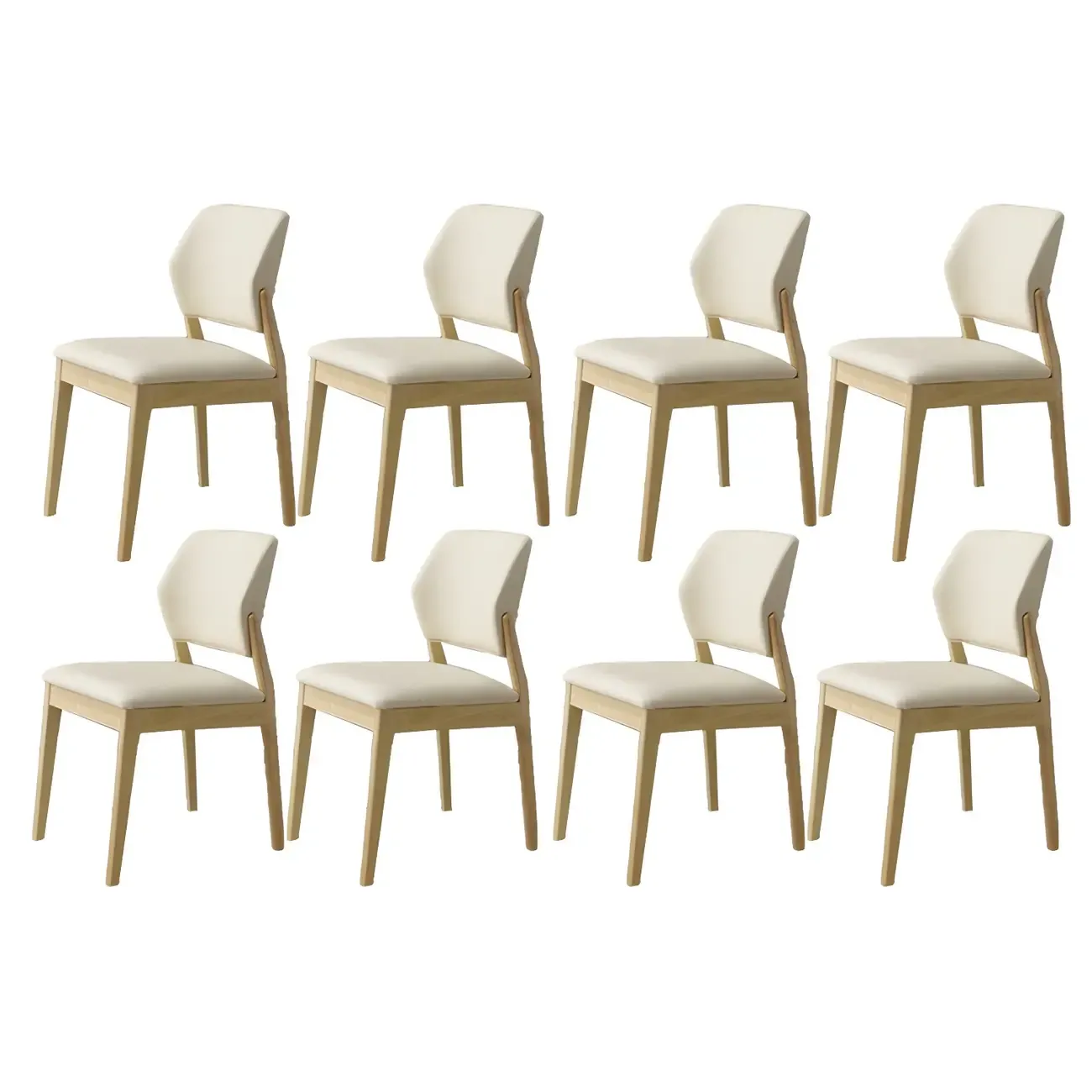 Modern Wood Faux Leather Beige Low Back Dining Chair