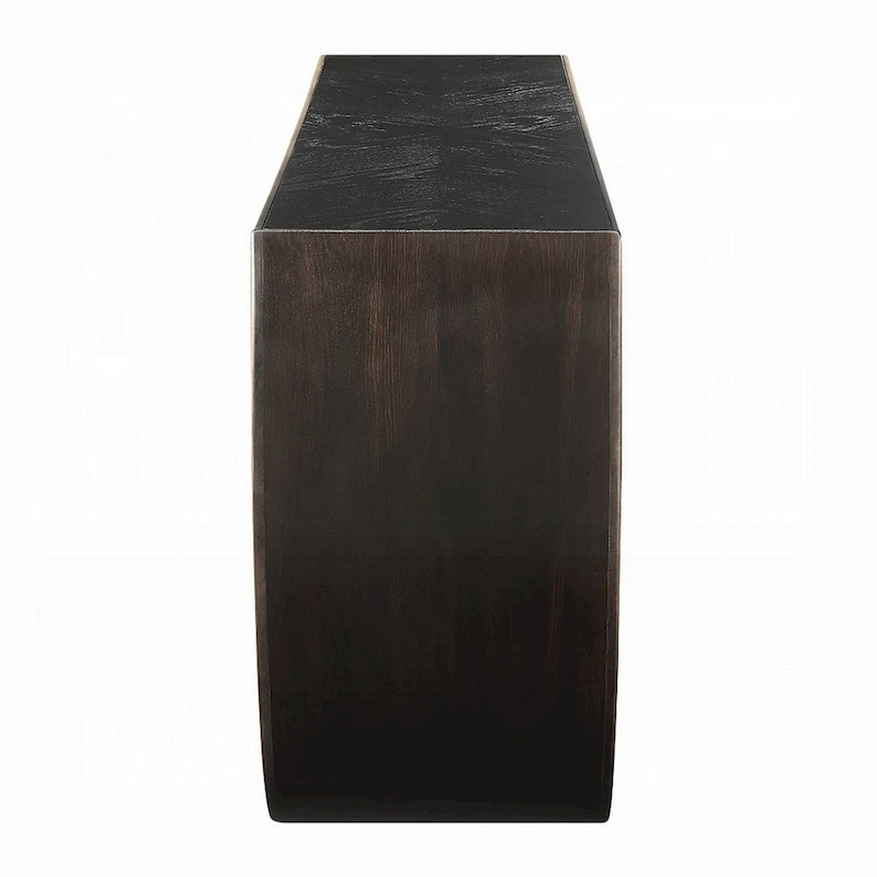 Riza Console Table, Half Moon Wood Frame Black, Gold Finish, 70 Inch