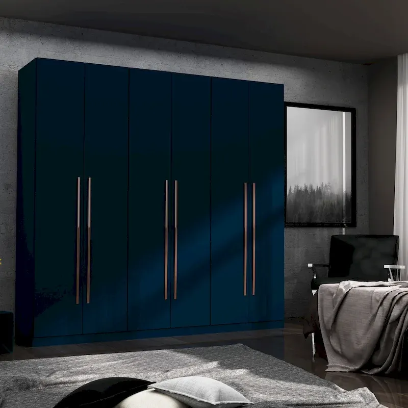 Midnight Blue / White / Brown / Grey 3-Door Freestanding Wardrobe Closet for 1 Person