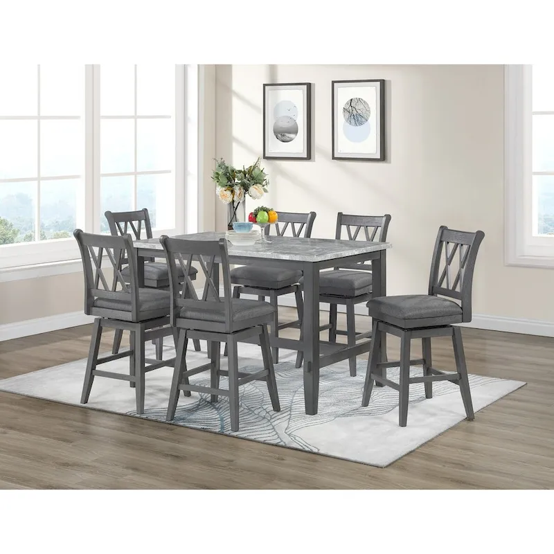 Hudson Marble 7pc Counter Height Set