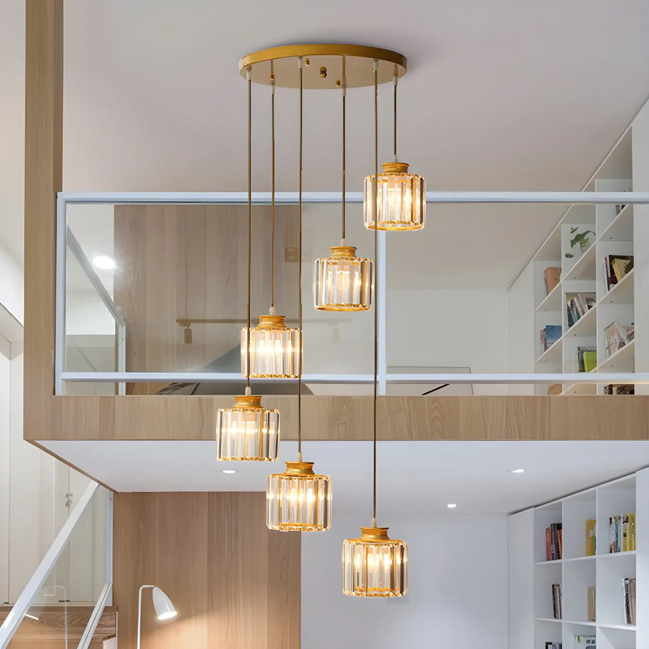 Contemporary Stairwell Spiral Cylinder Crystal Pendant Light