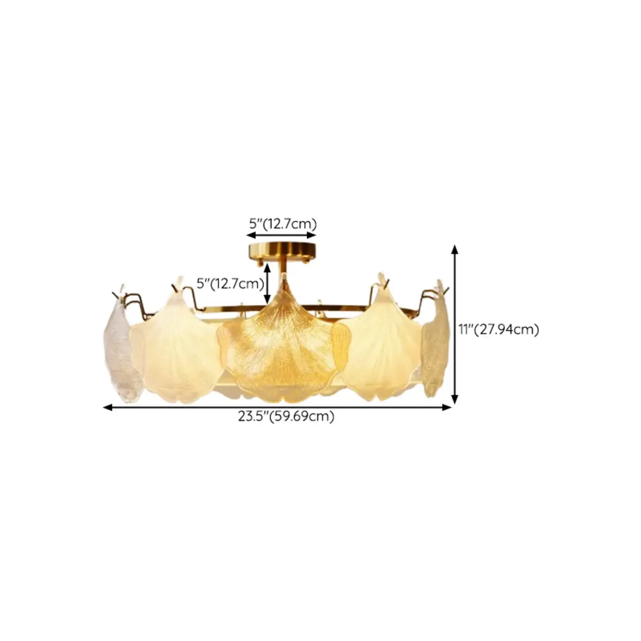 Modern Glass Leaf Shape Gold Semi Flush Ceiling Light