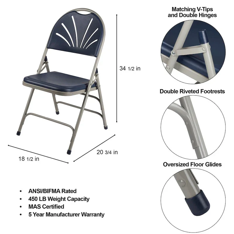 Hampden Furnishings Lusitano Collection Fan Back Folding Chair, Pack of 4