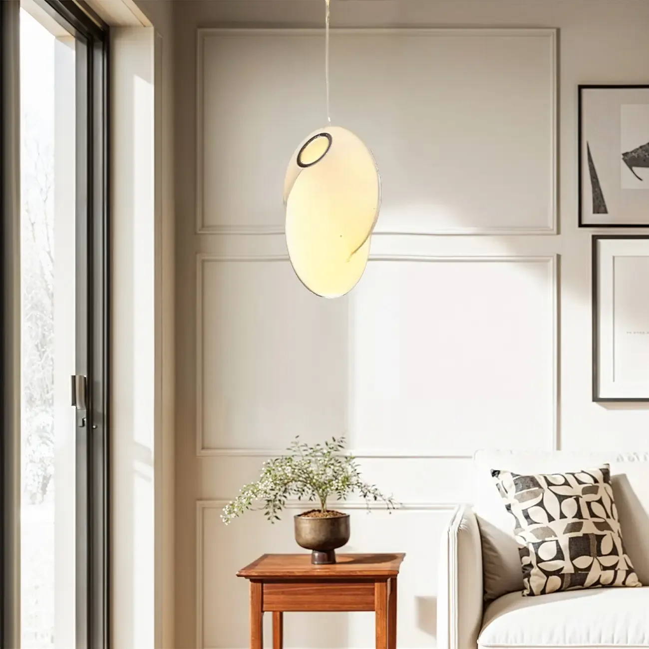 Modern White Fabric Adjustable Living Room Pendant Light