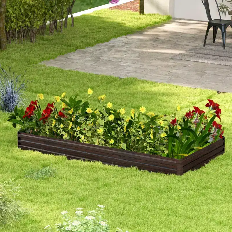 Costway Raised Garden Bed 8 x 4 x 1 ft Metal Planter Box with Middle Reinforced Bracket Rectangular Raised Garden Box