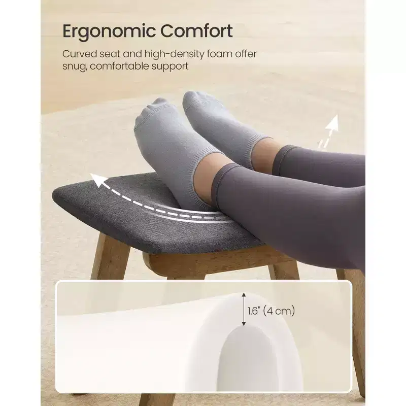 SONGMICS Foot Stool Ottoman, Padded Foot Rest Vanity Stool Under Desk with Solid Wood Frame