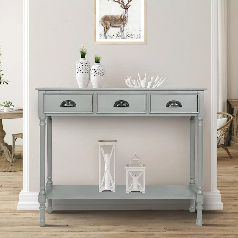 Wood 3-drawer Console Hallway Table