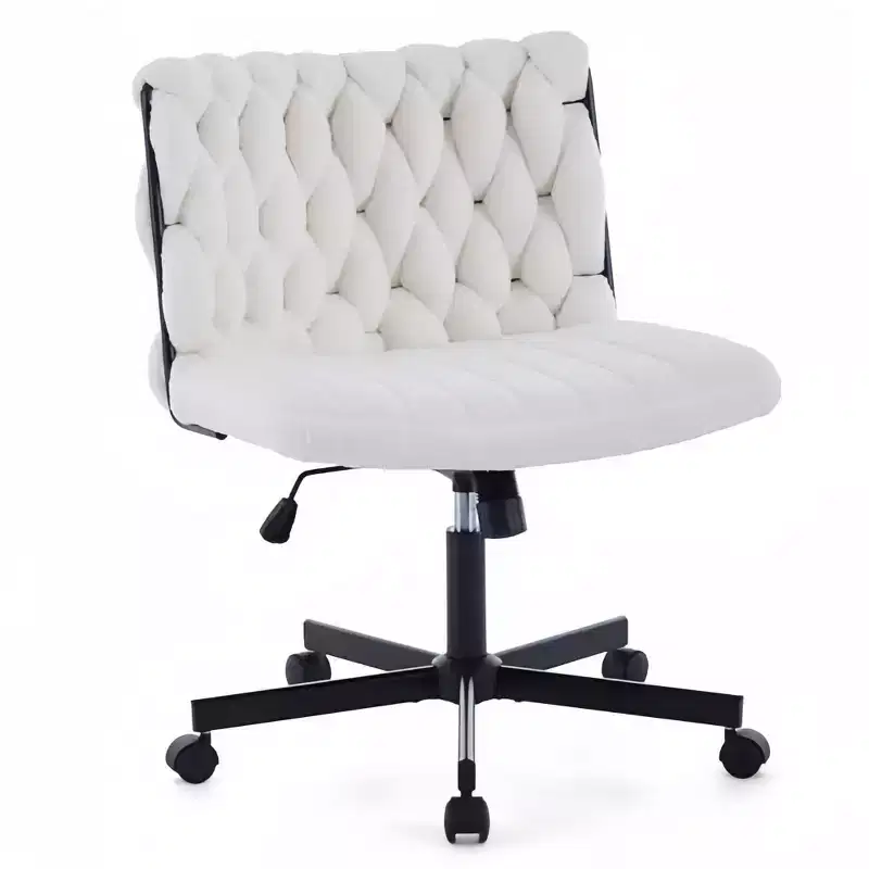 Criss Cross Legged Desk Chair with Wheels, Adjustable Swivel Vanity Chair with Woven Fabric for Home Office and Living Spaces
