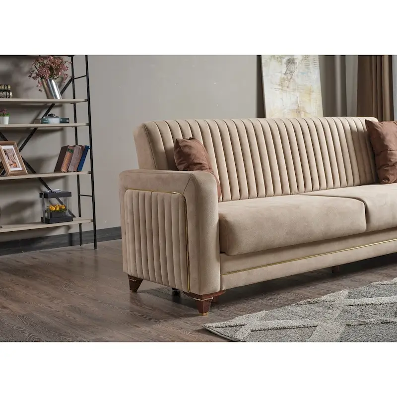 Line Fabric Sleeper Sectional Sofa