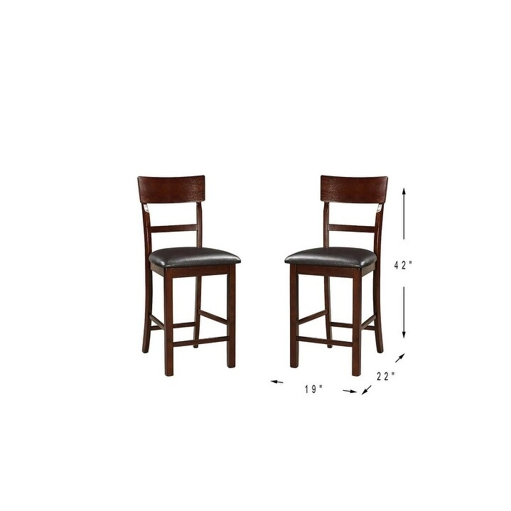 Set of 2 Chairs Dining Room Furniture Brown Solid wood Counter Height Chairs Upholstered Cushioned Unique back