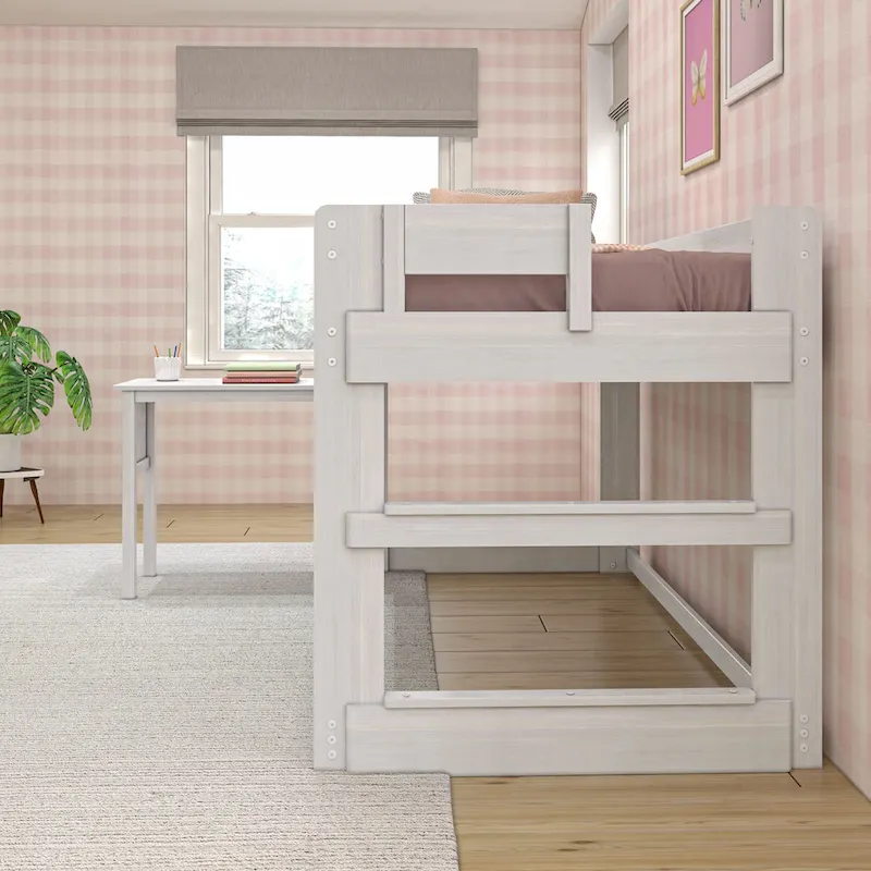 Modern Farmhouse Twin Low Loft Bed with Hook-On Desk – Solid Wood, 400 lb Capacity