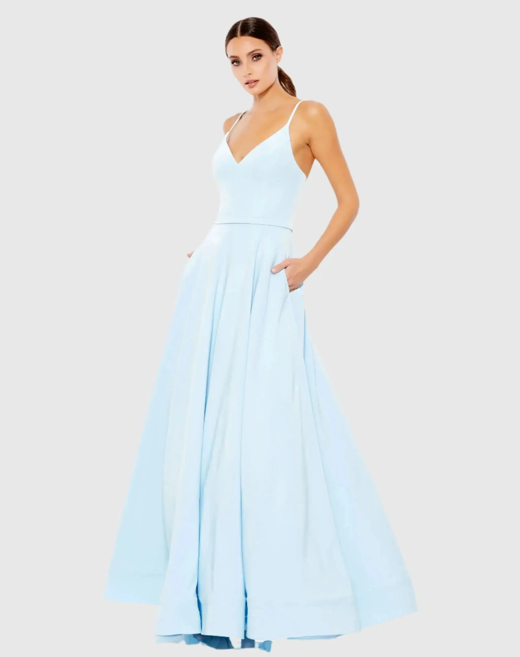 Light Blue Classic A-Line V-Neck Ballgown