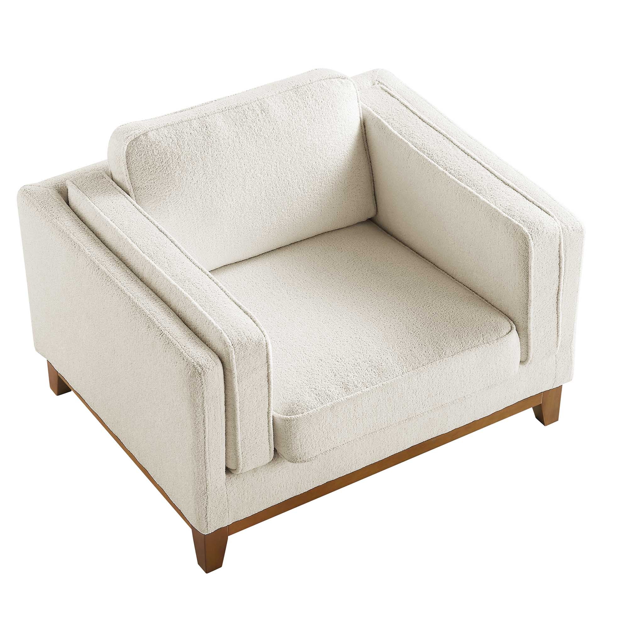 Beige Boucle Fabric Sofa, 1-Seater
