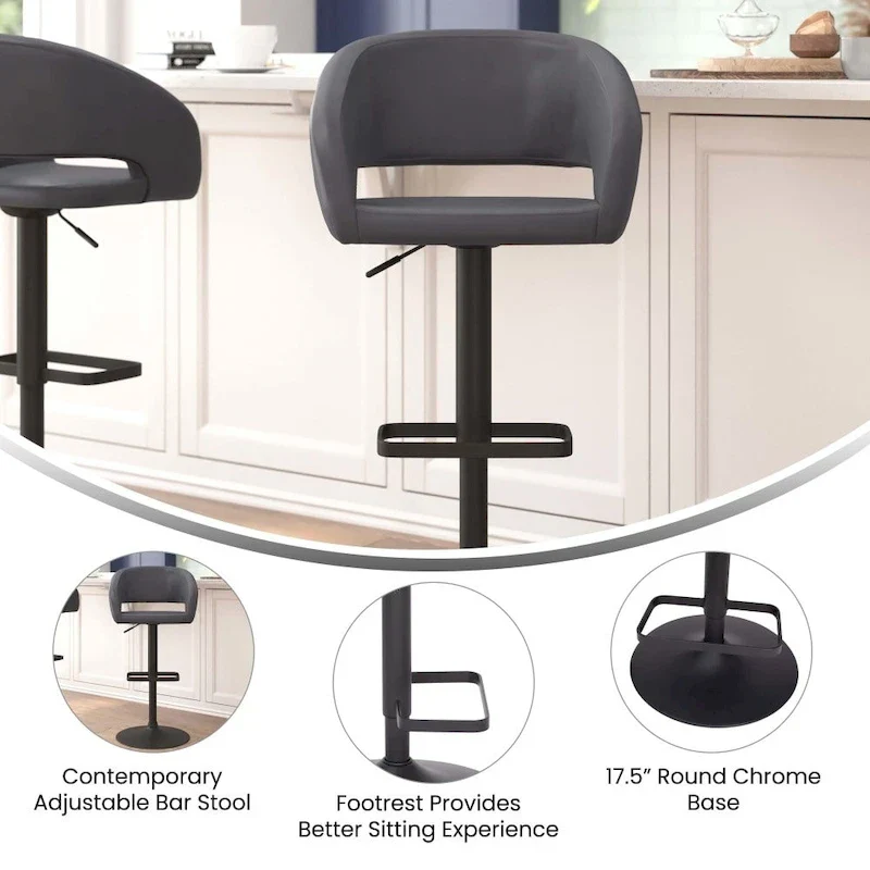 Modern Upholstered Adjustable Height Swivel Barstool with Footrest