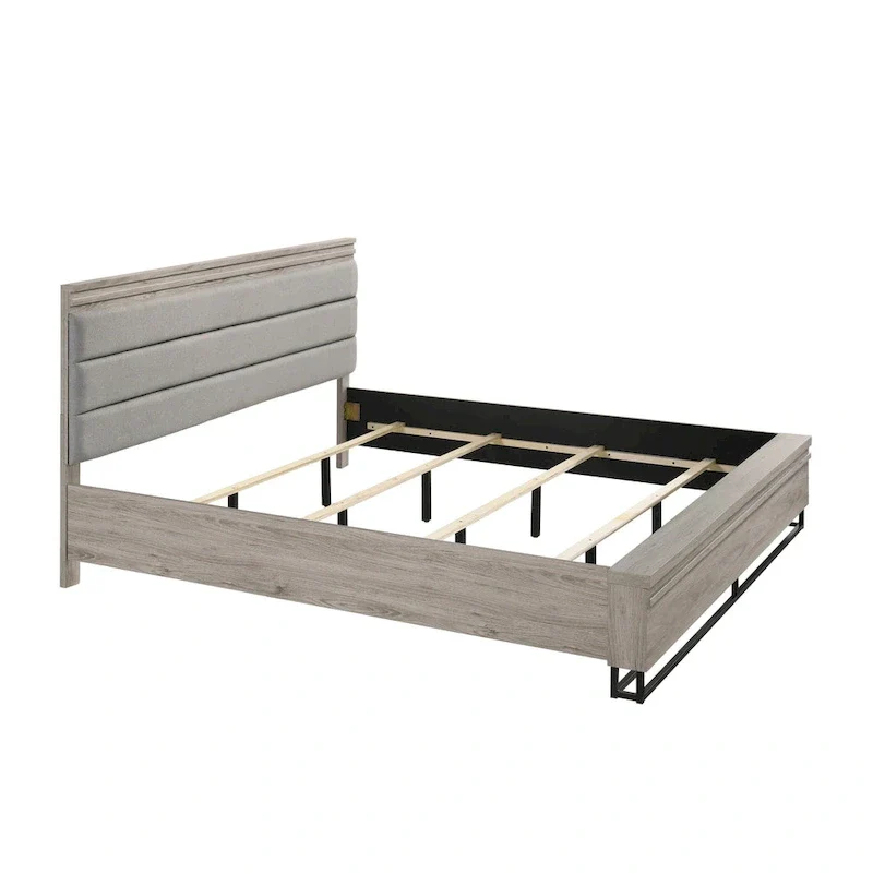 Weathered Gray Upholstered Wood Panel Bed