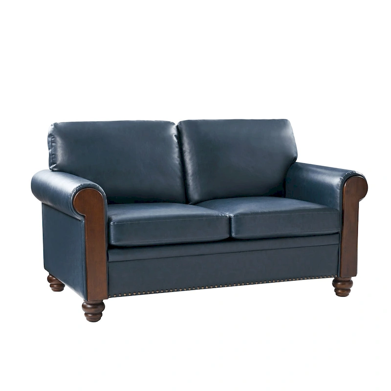 Hedda Transitional 59 Wide Leather Sofa with Solid Wood Legs by HULALA HOME