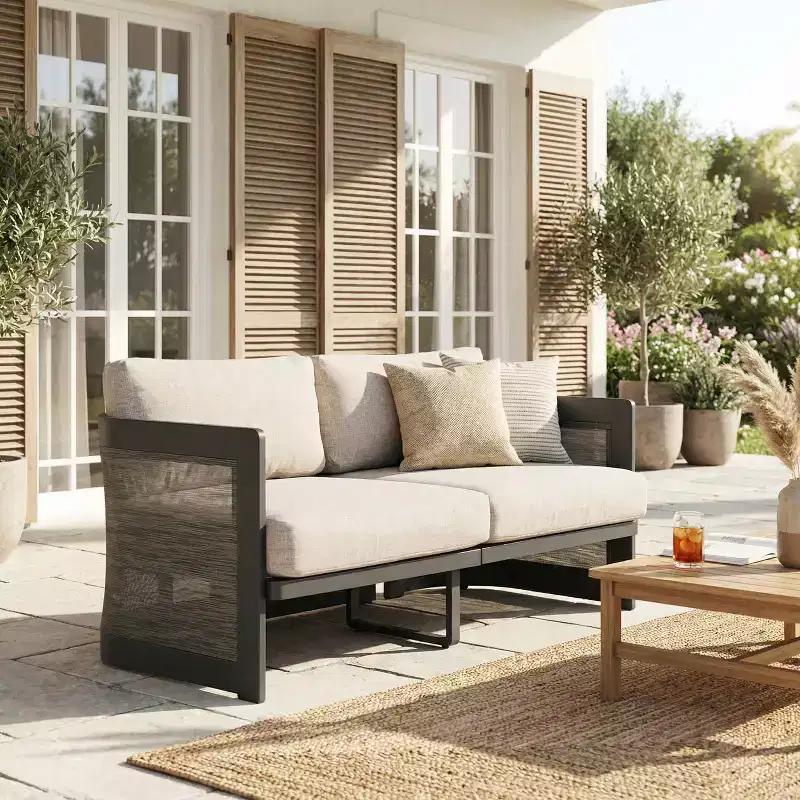 Christopher Knight Home Kailash Modern 50 Patio Aluminum Olefin Upholstered Loveseat