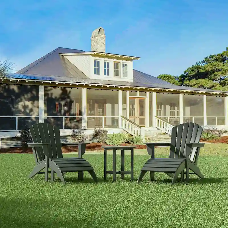 Polytrends Altura Outdoor Eco-Friendly All Weather Adirondack Chair with Ottoman and Side Table (5-Piece Conversation Set)