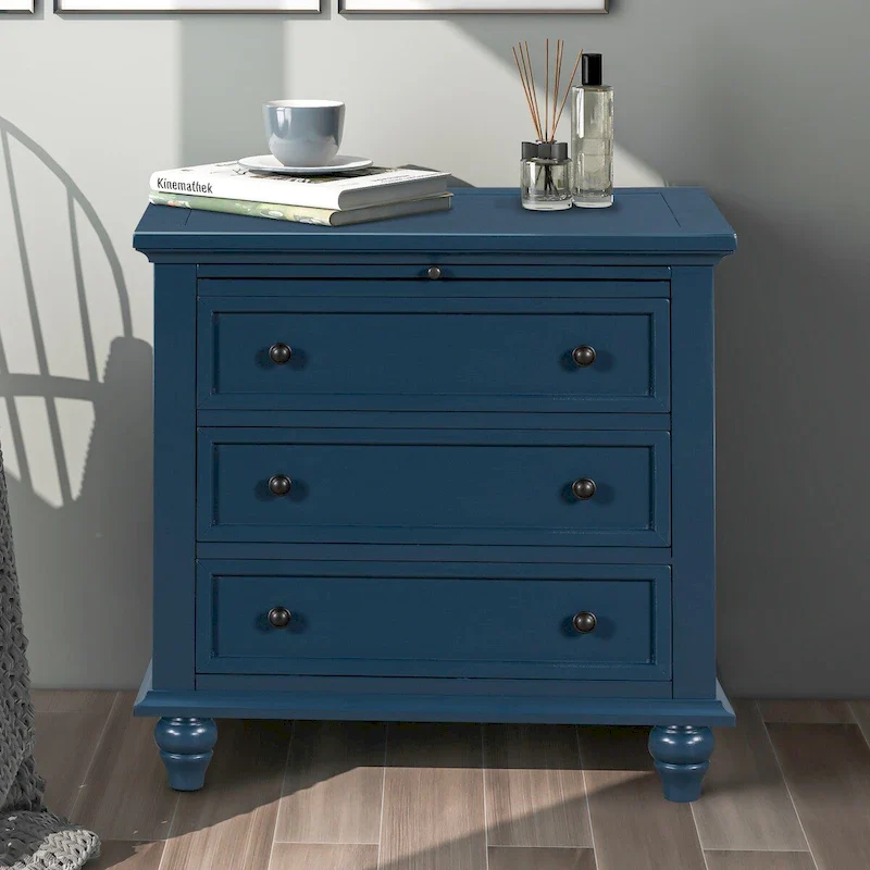 3-Drawer Nightstand — Blue / Brown / Black / White, Solid Pine & MDF, 1-Person Assembly