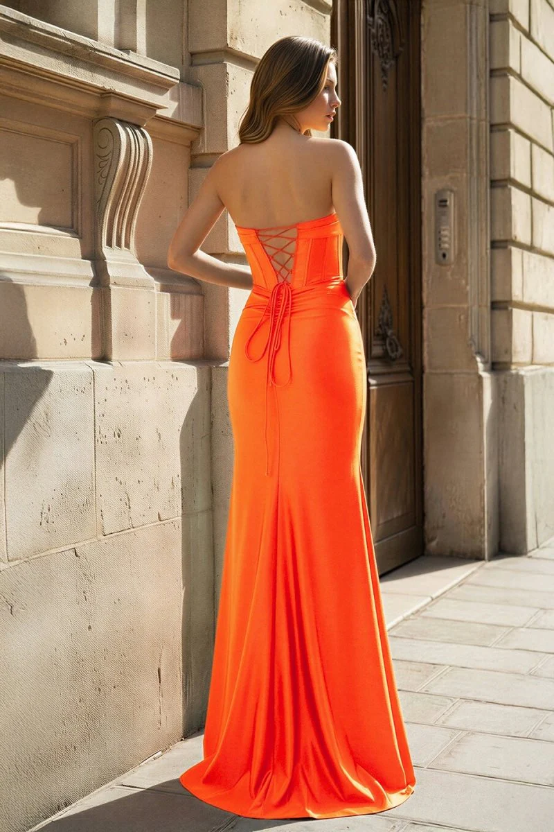 Mermaid Scoop Neck Orange Slit Long Prom Dress
