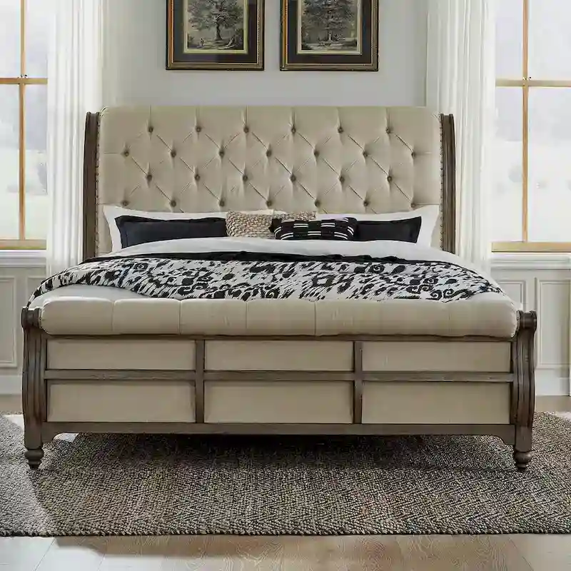 Americana Farmhouse Dusty Taupe King Sleigh Bed