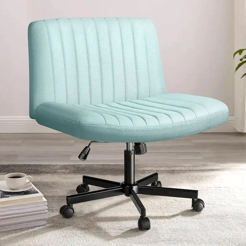 Bossin Criss Cross Chair Armless Office Desk Chair with Wheels,Fabric Padded Cross Legged Chair, Swivel Wide Seat Vanity Chair
