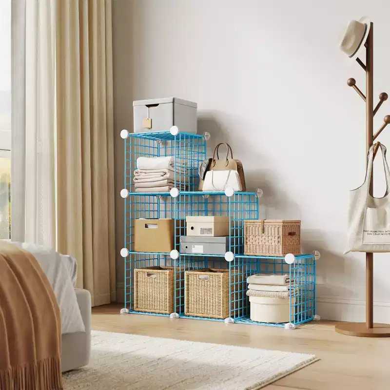Wire Cube Storage 6-Cube Modular Closet Organizer Shelf Unit for Bedroom Office, Blue
