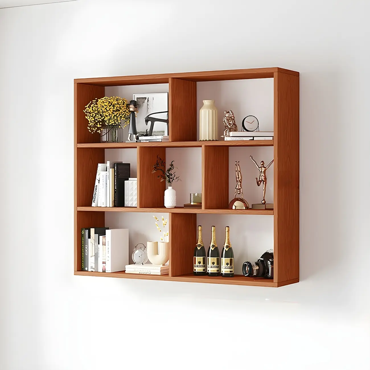 White Wall-Mounted Cube Wood Display Bookcase