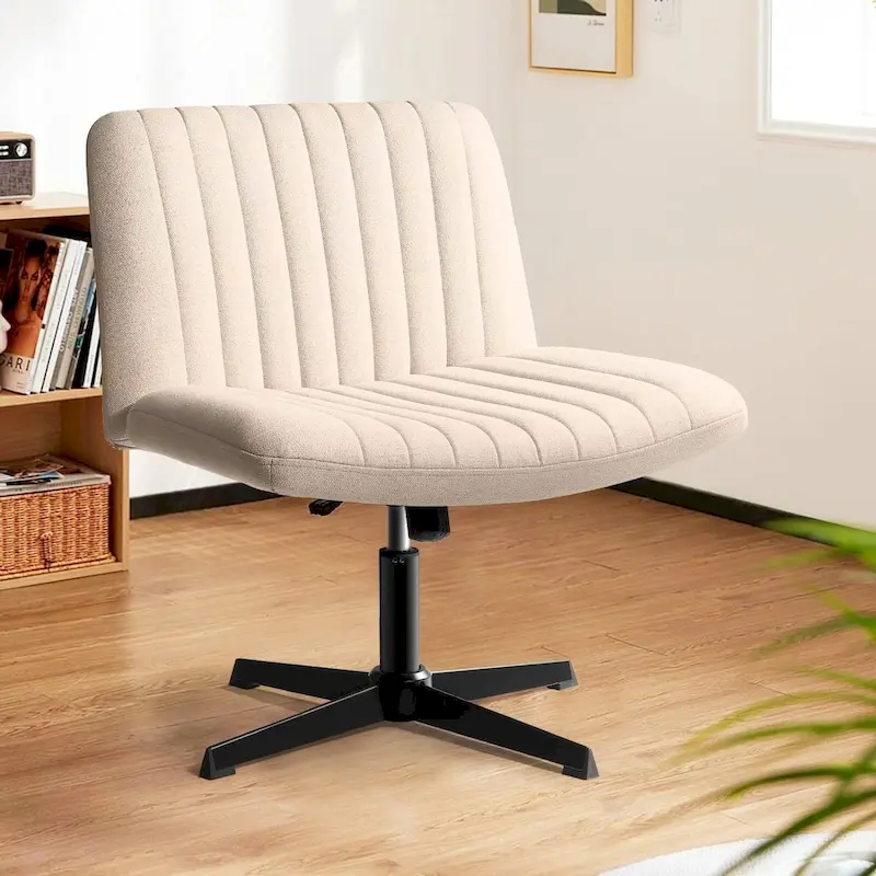 Blue / Beige Armless Fabric Swivel Office Chair, No Wheels, Single