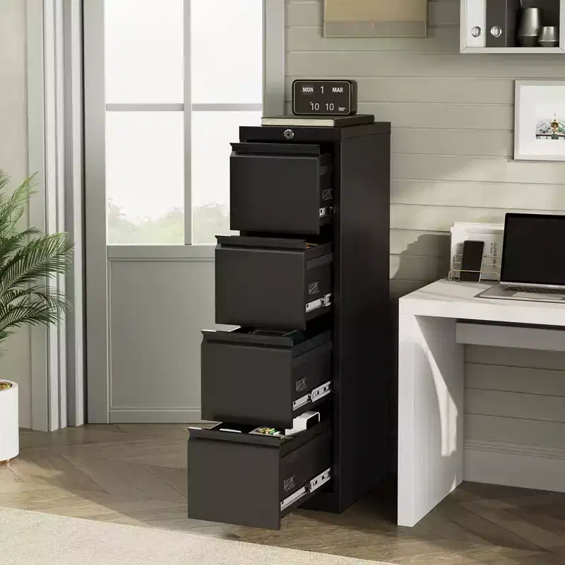 3-Drawer Lockable File Cabinet  Black Metal Storage for Home Office  Holds Letter/Legal/A4/F4 Files