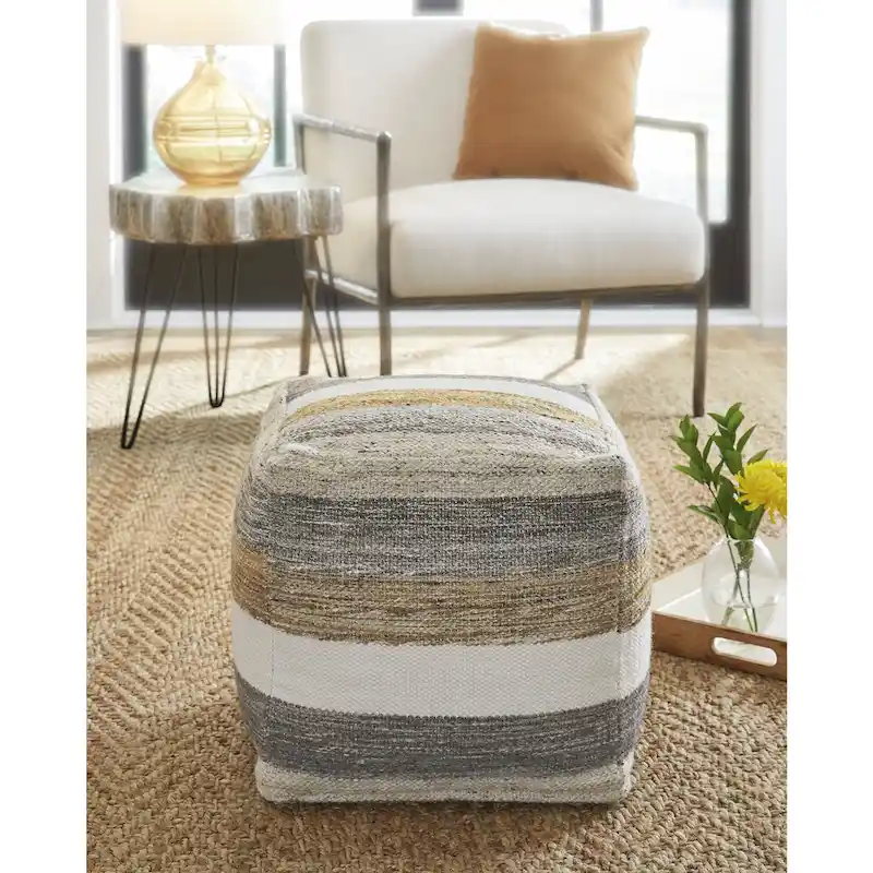 Multi-Color Striped Woven Pouf Ottoman Footrest - Single Use