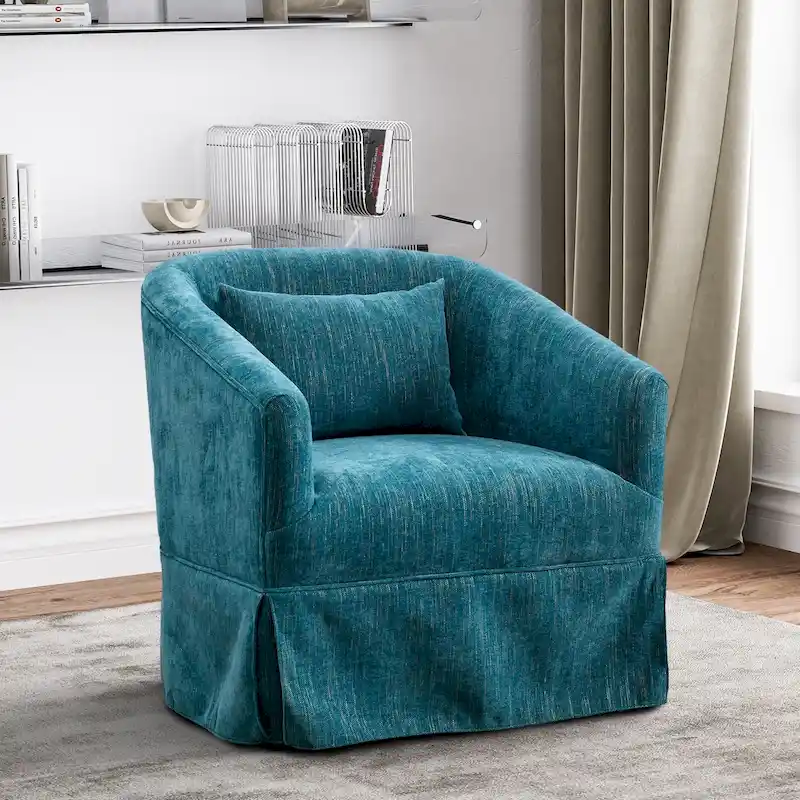 Green / Blue / Orange / Grey / Beige / Yellow / Black Upholstered 360° Swivel Barrel Accent Chair – Single