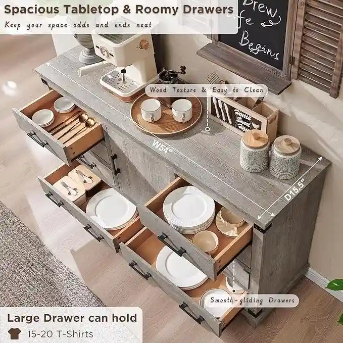 Farmhouse 8 Drawer Dresser, Wood Long Chest of Drawers, Closet Dresser