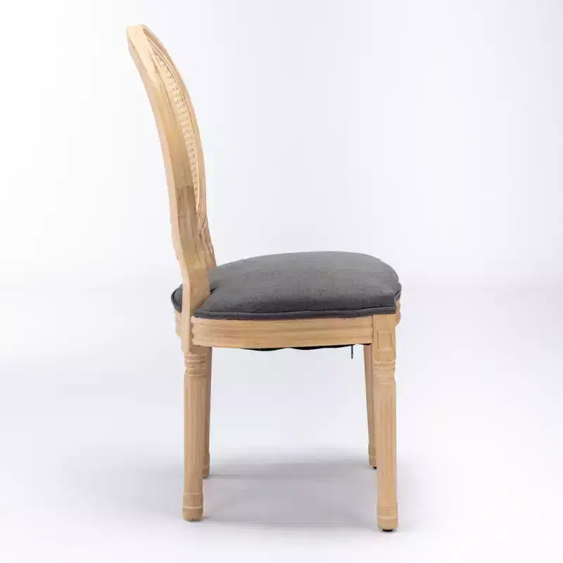 Set of 2 French Style Dining Chairs Upholstered Chairs Accent Chairs Armless Chairs with Rattan Back/Upholstered Back, Natural+Beige/Gray-ModernLuxe