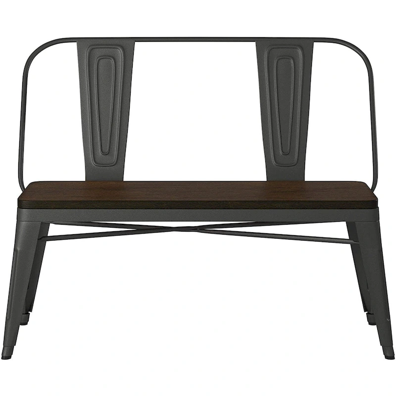 Metal Wood Top Dining Bench, Gunmetal