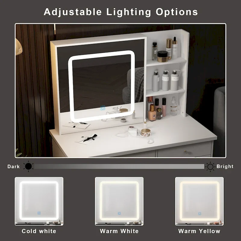 Makeup Vanity Set with 3 model Light & Stool