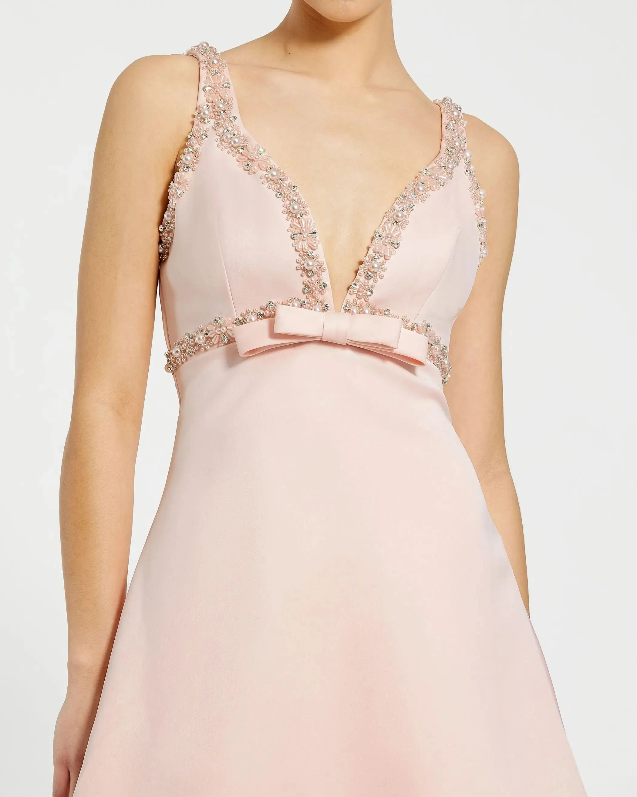 Pink Hand Beaded Detail A-Line Mini Dress