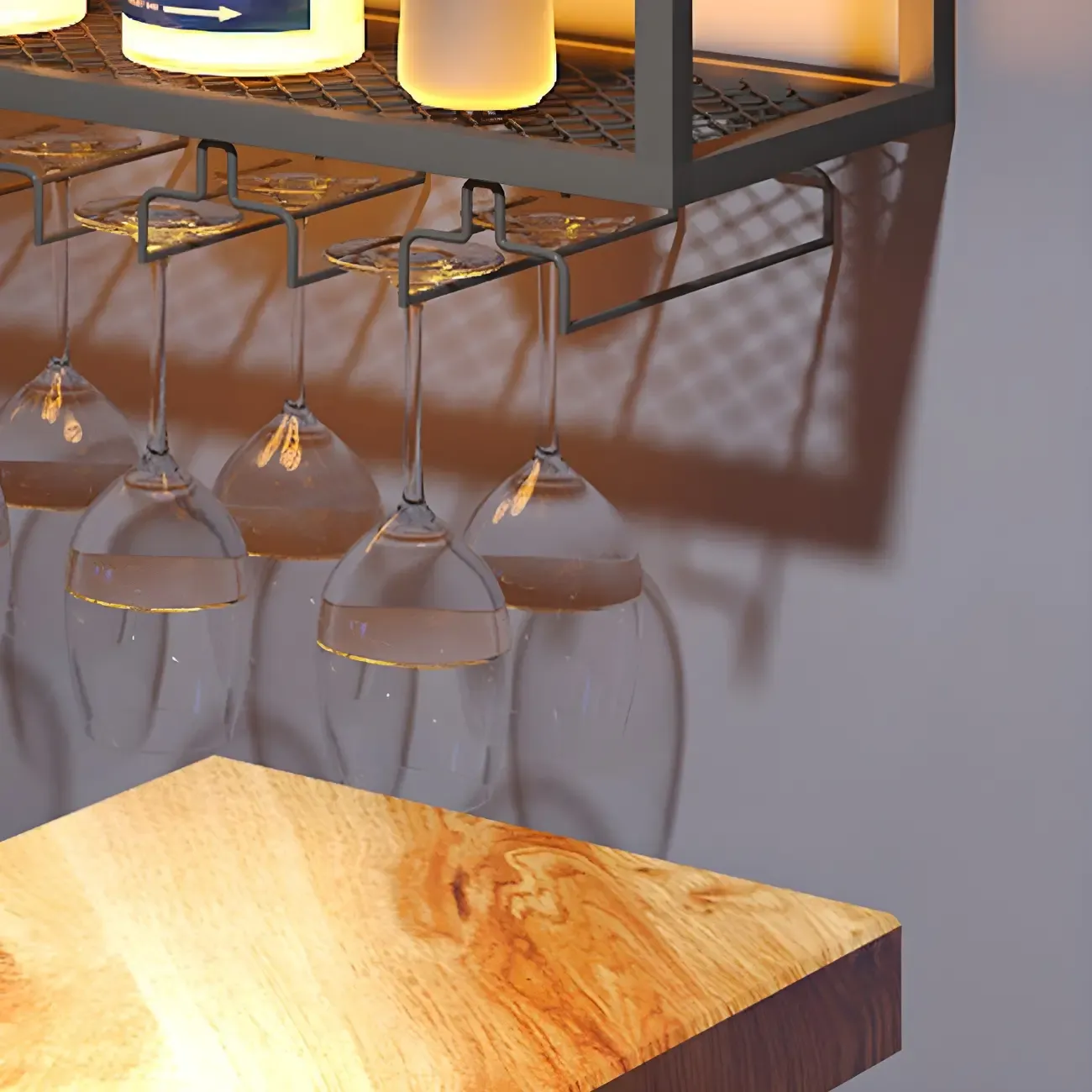 Rectangular Black Metal Wall-Mounted Wine Bottle Rack