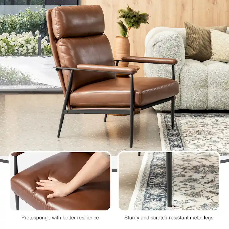 Mid-Century Modern Armchair with High Back and Padded Arms
