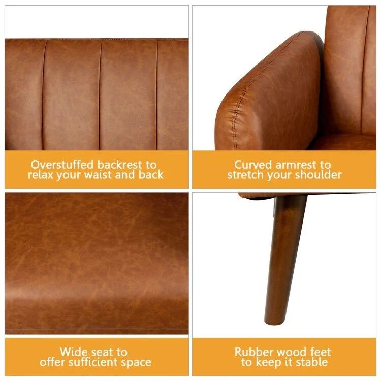 Convertible Futon Sofa Bed - Black PU Leather - Adjustable 3-Position