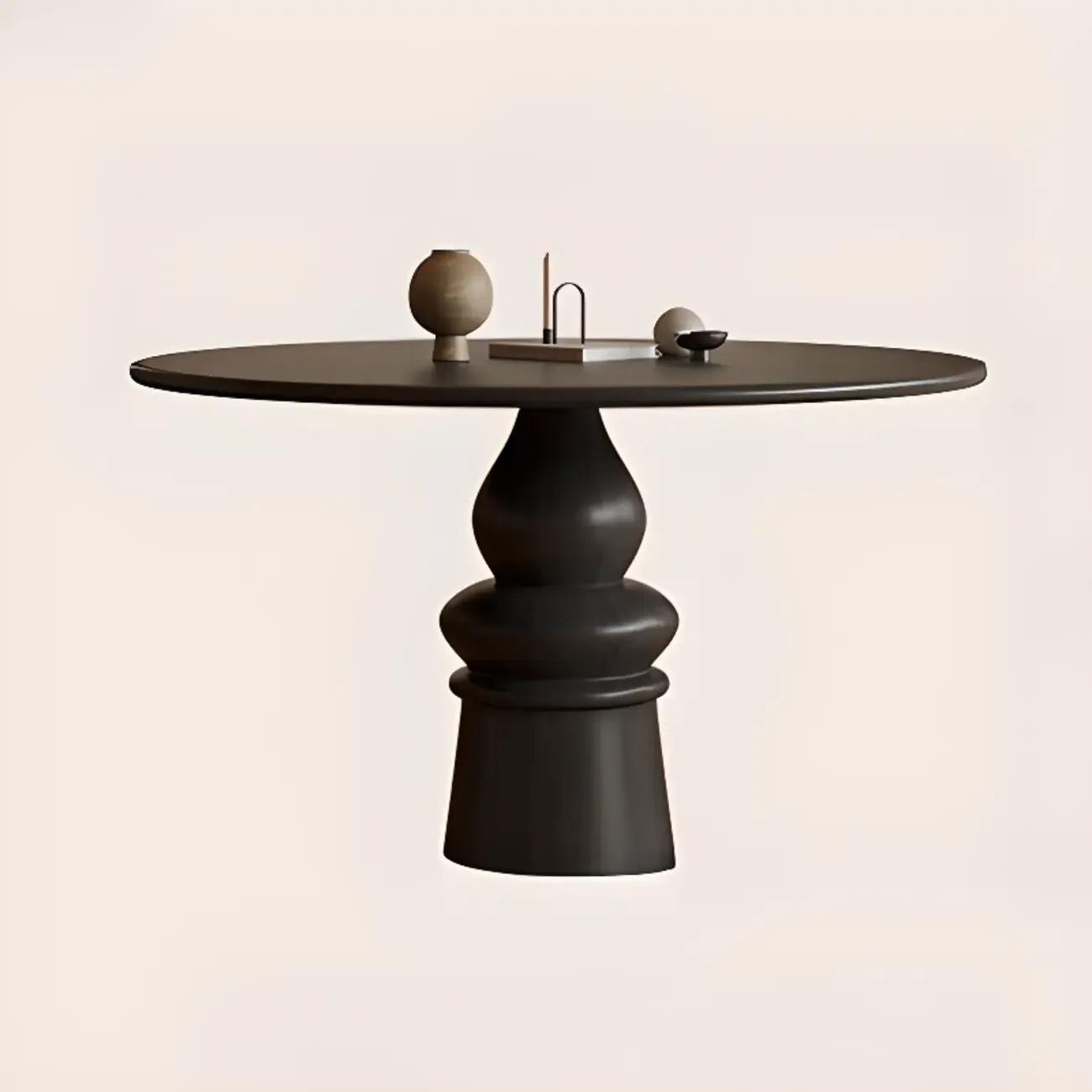 Traditional Dark Brown Wood Round Dining Table