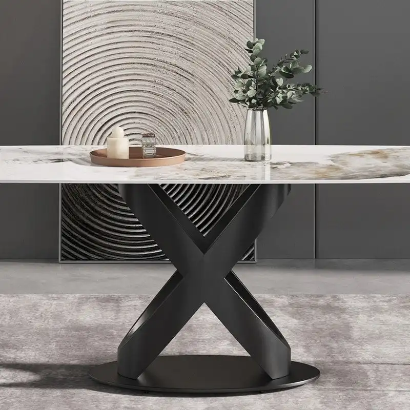 71 Modern Artificial Marble Dining Table with Carbon Steel Base