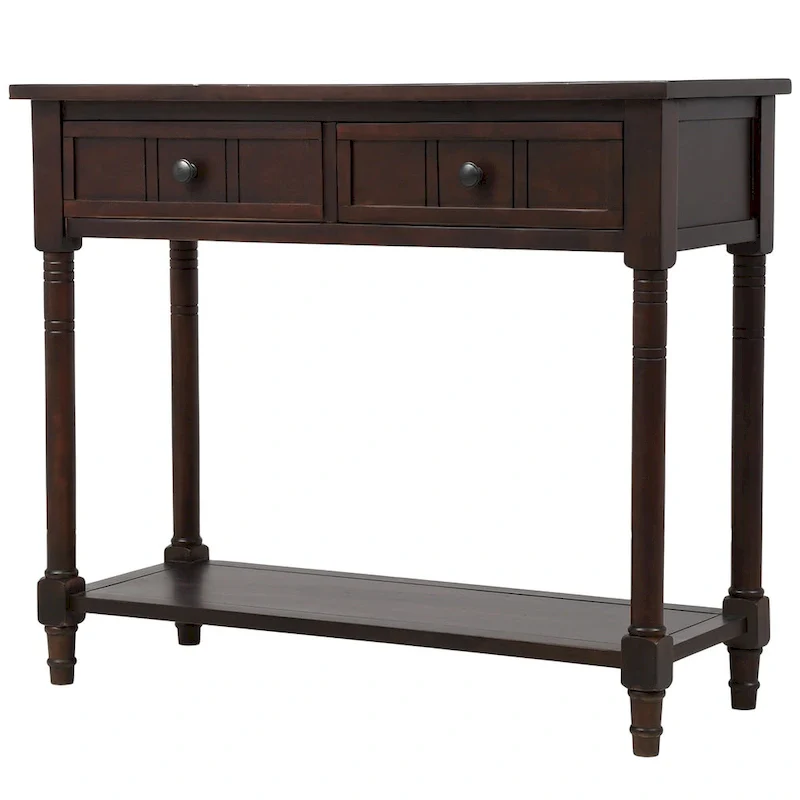 Console Table with 2 Drawers and Bottom Shelf - Solid Pine Wood