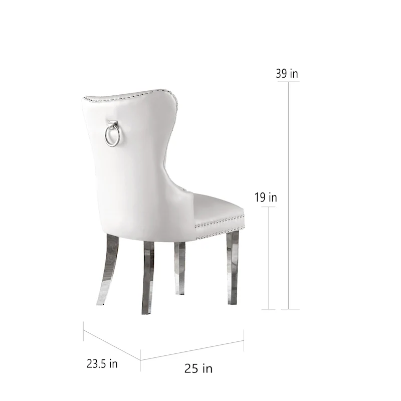 Wingback Button-Tufted Dining Chairs with Nailhead Trim & Steel Frame – Black / Grey / Cream / Navy Blue / White Faux Leather