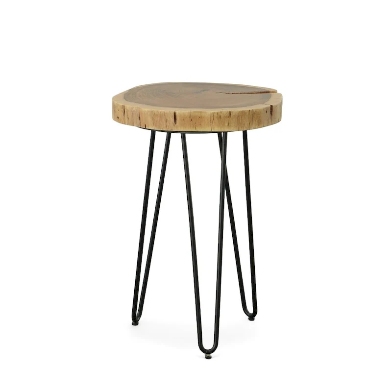 Live Edge Accent Table – Natural Top, Black / Gold Hairpin Legs