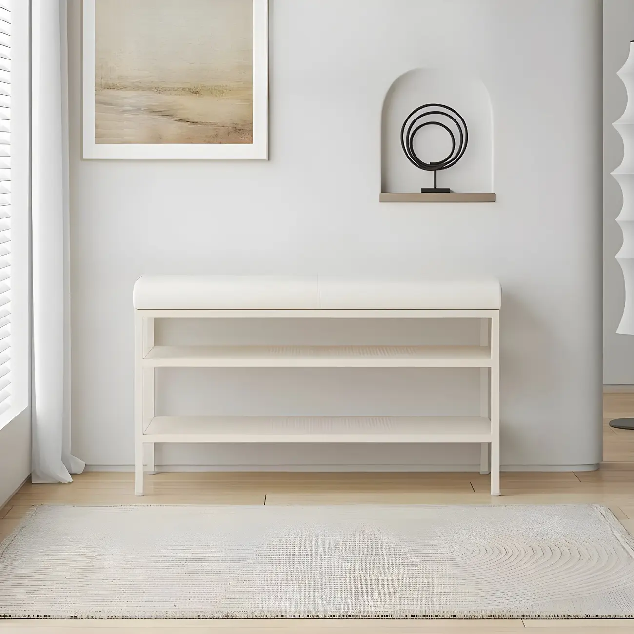 Elegant Oval Metal Cushioned Shoe Rack Bench