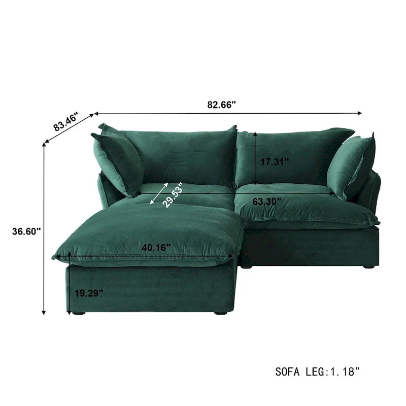 Modular Sectional Sofa Couches, 82.66 Velvet Loveseat Sofa with Ottoman